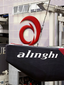 03_1063D © Th.Martinez Auckland   New Zealand. 24th February 2003  America's Cup 2003. Day 4, Race cancelled lack of wind. Alinghi (SUI64) vs Team New Zealand (NZL82)For fourth times in row race day 4 of the America's Cup 2003 have been cancelled . The two race boat have been left in sheds. In the foreground SUI 64..