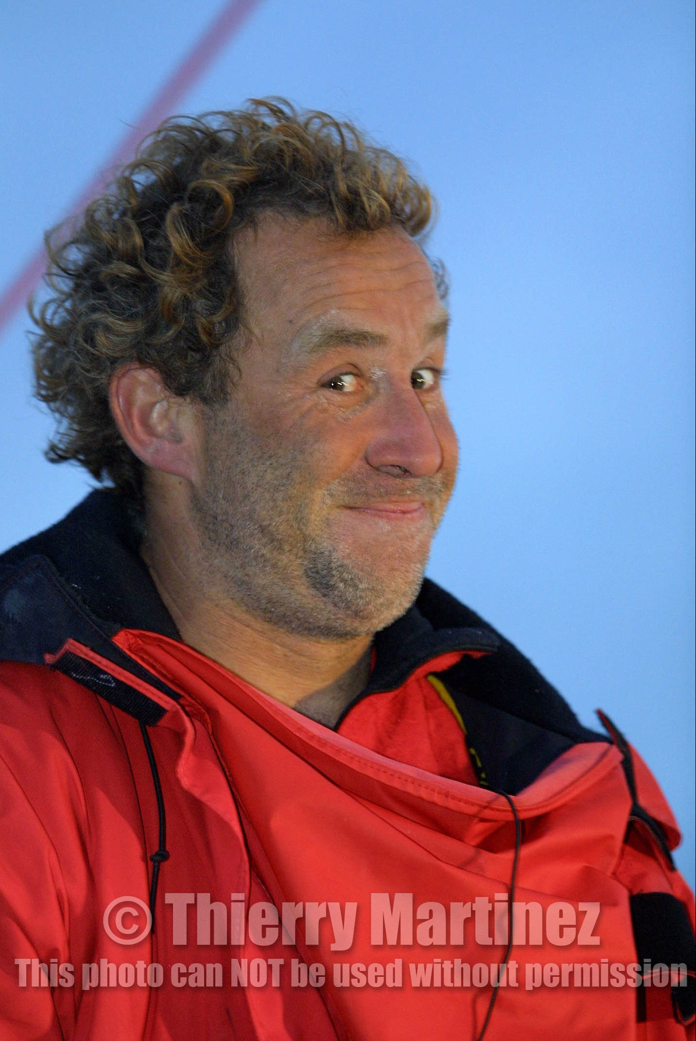 ©ThMartinez.Vendee Globe  Finish.Les Sables d'Olonne (FRA).13th February 2001..Roland Jourdain (FRA) SILL MATINES LA POTAGERE 3rd in .Single handed round the world race in 96 days 01 h 02 mn 33 seconds..Roland  alias BILOU set up the new record of distance on Open 60'.in 24h: 435,3 miles.