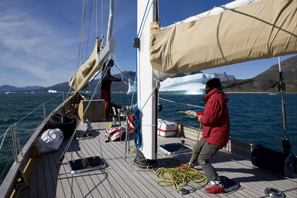 Schooner LA LOUISE sailing on west coast of Greenland.