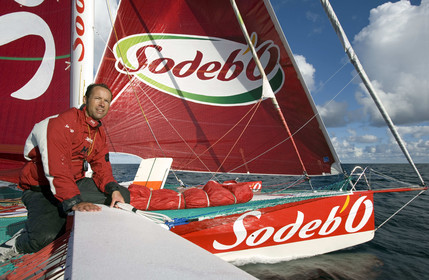 Thomas Coville(FRA) training on board trimaran SODEB'O for 2006 Route du Rhum.