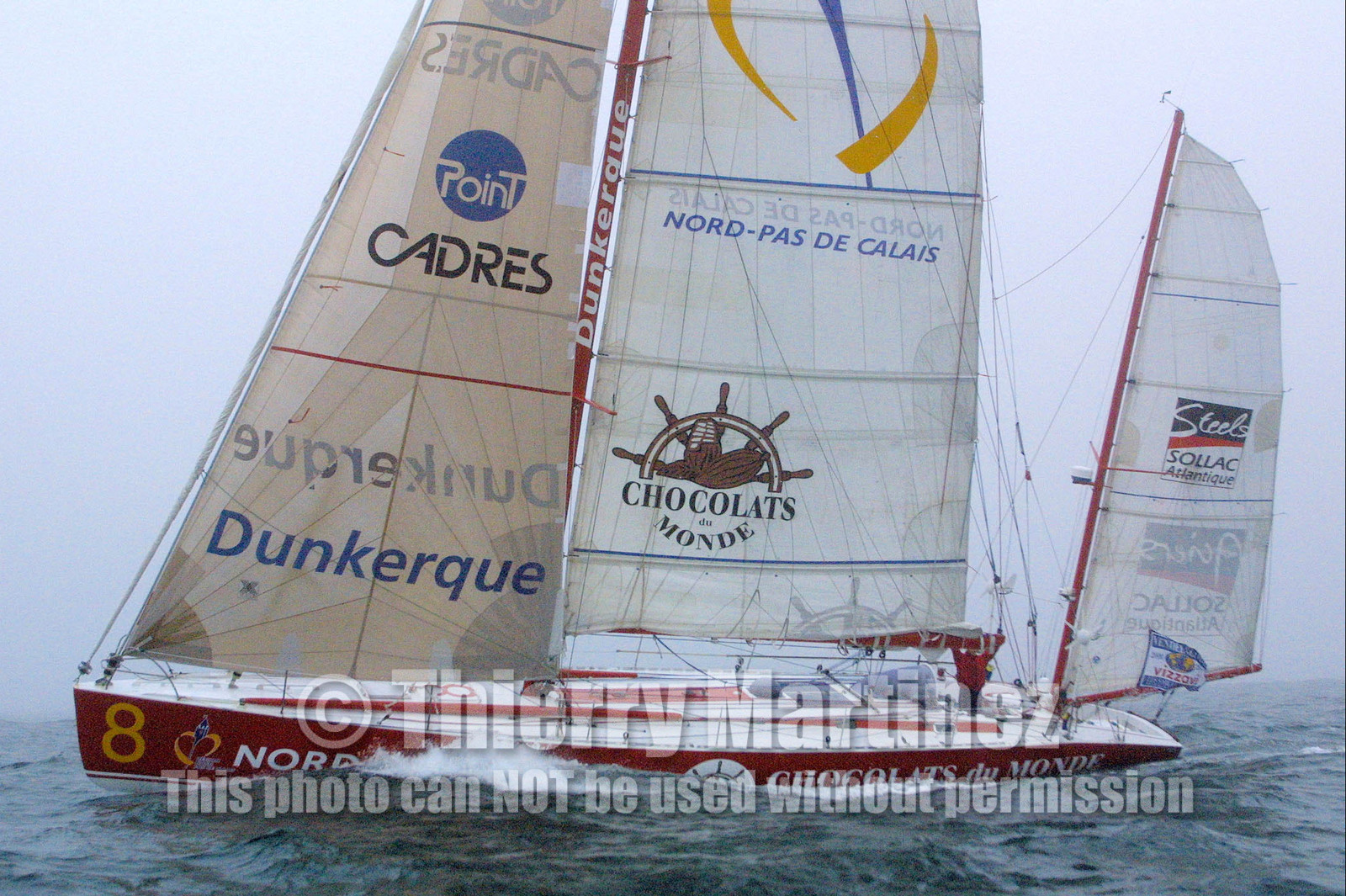 ©ThMartinez. Vendee Globe 2000. Les Sables d'Olonne (FRA) 5th March 2001..Joe Seeten (FRA) Region Nord pas de Calais-Chocolats du monde finish 10th .in his first single handed round the world in 115 days 16hours 45mns.