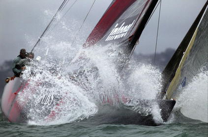 03_1103D © Th.Martinez. Auckland   New Zealand. 28th February 2003 America's Cup 2003. Day 4, Alinghi (SUI64) vs Team New Zealand (NZL82). SUI64 crew warming up before the start...