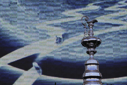 03_1483D ©Th.Martinez  - Auckland-New Zealand . America's Cup 2003. 3rd March 2003. .America's Cup prizegiving.Alinghi Team winner of America's Cup 2003..The Cup, before the ceremony..