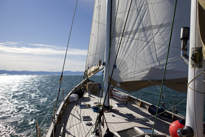 Schooner LA LOUISE sailing on west coast of Greenland.