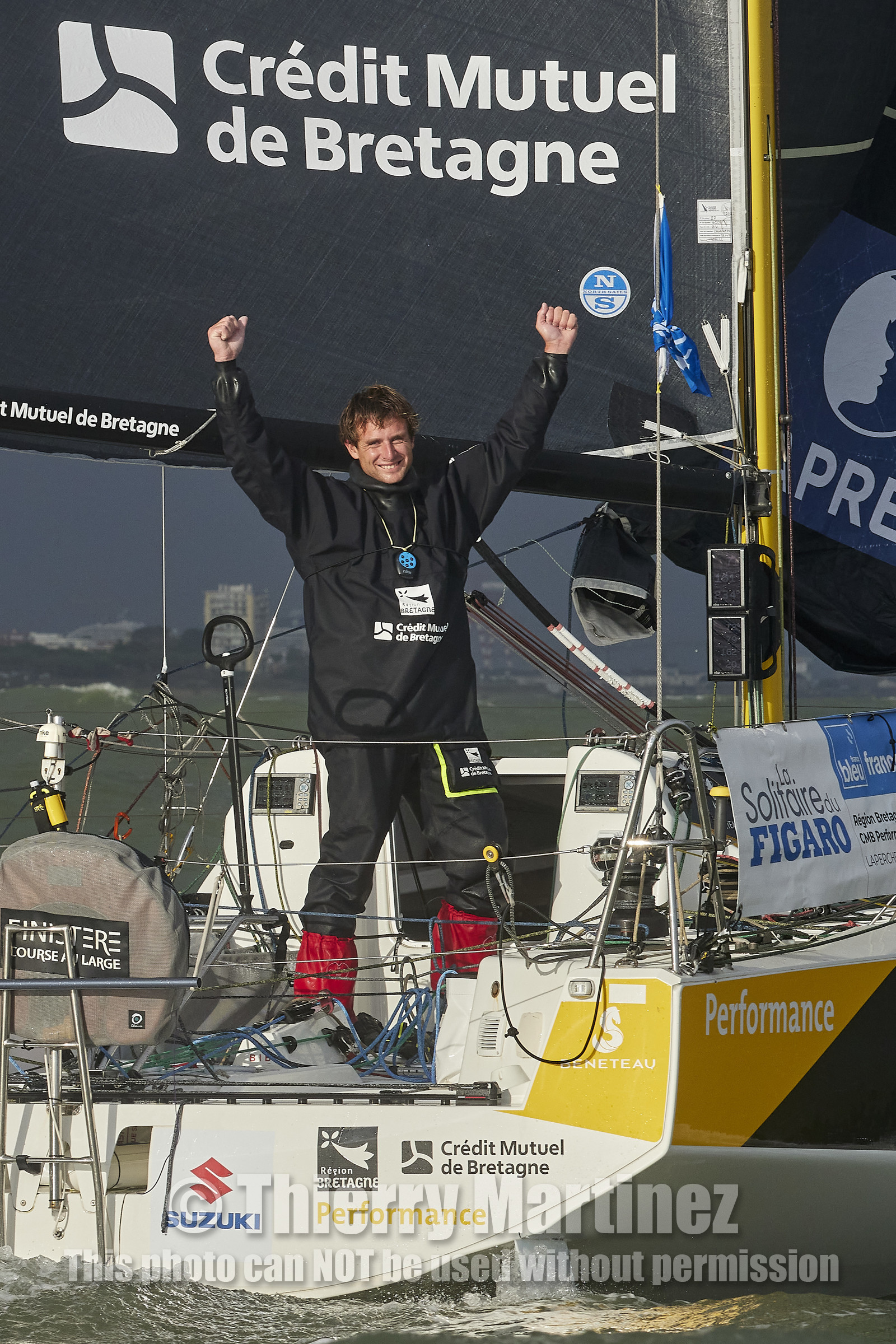 22_35036   © Thierry Martinez.ST NAZAIRE, FRANCE.07 Sept 2022.53éme édition de la Solitaire du Figaro.Arrivée de la 3éme étape , Ronan    St Nazaire.Tom Laperche (Région Bretagne-CMB Performance) vainqueur de l’étape et de l’édition de la Solitaire du Figaro 2022.