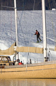 Schooner LA LOUISE sailing on west coast of Greenland.