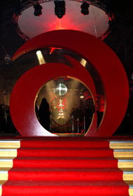 03_2289D ©Th.Martinez .Geneva , Switzerland. America's Cup 2003. 8th March 2003.Alinghi Team winner of America's Cup 2003..Private Party  for Alinghi victory in America's Cup, at BFM in Geneva.America's Cup in display at the Party..