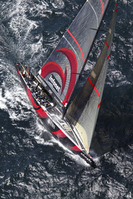 03_2402D ©Th.Martinez Team .Auckland , New Zealand. America's Cup 2003. 15th February 2003..Alinghi Team (SUI 64) vs Team NZ (NZL 82) . Race 1..SUI 64.