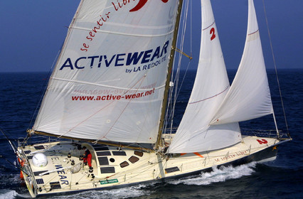 ©ThMartinez- Vendee Globe 2000 Finish. 19th February 2001. 15h20(Local time) 50miles offshore Les Sables..Marc Thiercelin (FRA) ACTIVEWEAR 50 miles of the finish line. Marc should finish 4th tomorrow morning