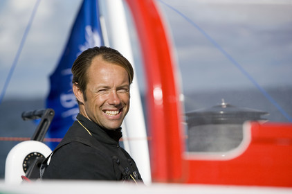 Thomas Coville(FRA) training on board trimaran SODEB'O for 2006 Route du Rhum.
