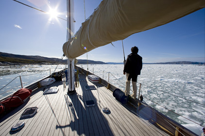 Schooner LA LOUISE sailing on west coast of Greenland.