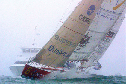 ©ThMartinez. Vendee Globe 2000. Les Sables d'Olonne (FRA) 5th March 2001..Joe Seeten (FRA) Region Nord pas de Calais-Chocolats du monde finish 10th .in his first single handed round the world in 115 days 16hours 45mns.