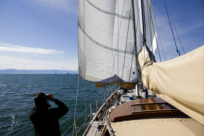 Schooner LA LOUISE sailing on west coast of Greenland.