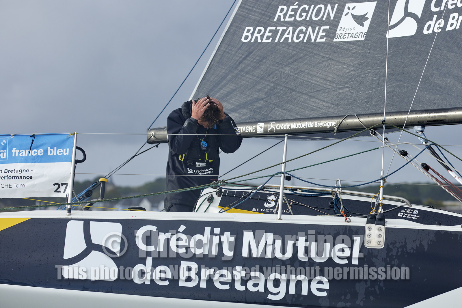 22_34969   © Thierry Martinez.ST NAZAIRE, FRANCE.07 Sept 2022.53éme édition de la Solitaire du Figaro.Arrivée de la 3éme étape , Ronan    St Nazaire.Tom Laperche (Région Bretagne-CMB Performance) vainqueur de l’étape et de l’édition de la Solitaire du Figaro 2022.